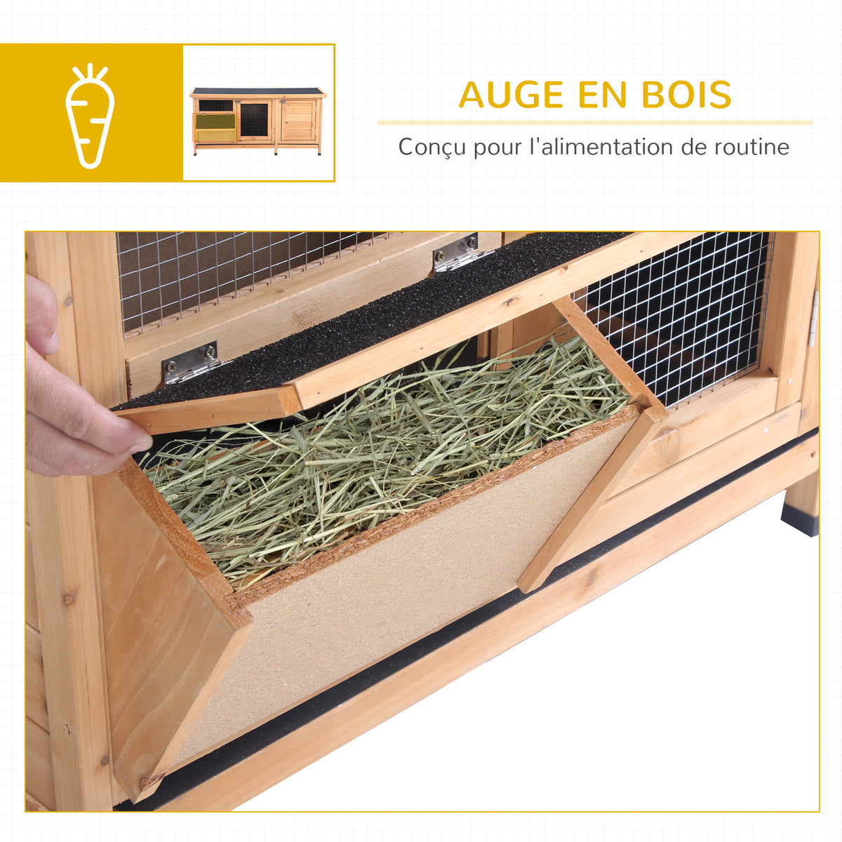 Large Bunny Hutch, Rabbit Cage With 2 Outside Areas And 1 Main House For Small Animals, Yellow