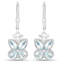1.76 Carat Genuine Aquamarine .925 Sterling Silver Earrings