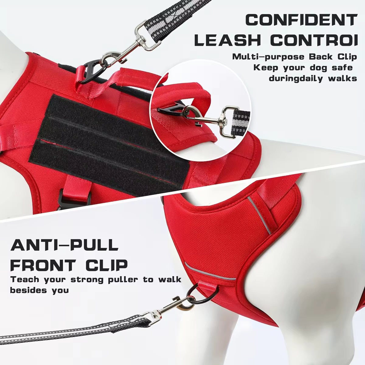Heat-resistant Durable Nylon Tactical Service Dog Harness, Adjustable No-pull Reflective Vest With Dual Handles For Larg