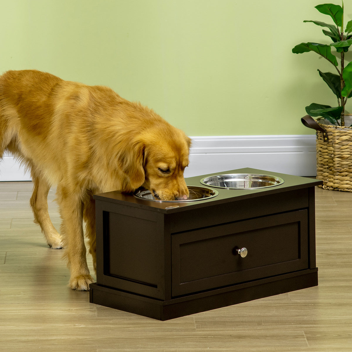 Large Elevated Dog Bowls with Storage Drawer Containing 11L Capacity, Raised Dog Bowl Stand Pet Food Bowl Dog Feeding St