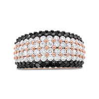 18K Rose Gold 2 1/5 Cttw Black and White Diamond 6 Row Band Ring (F-G and Black Color, VS1-VS2 Clarity) - Ring Size 7