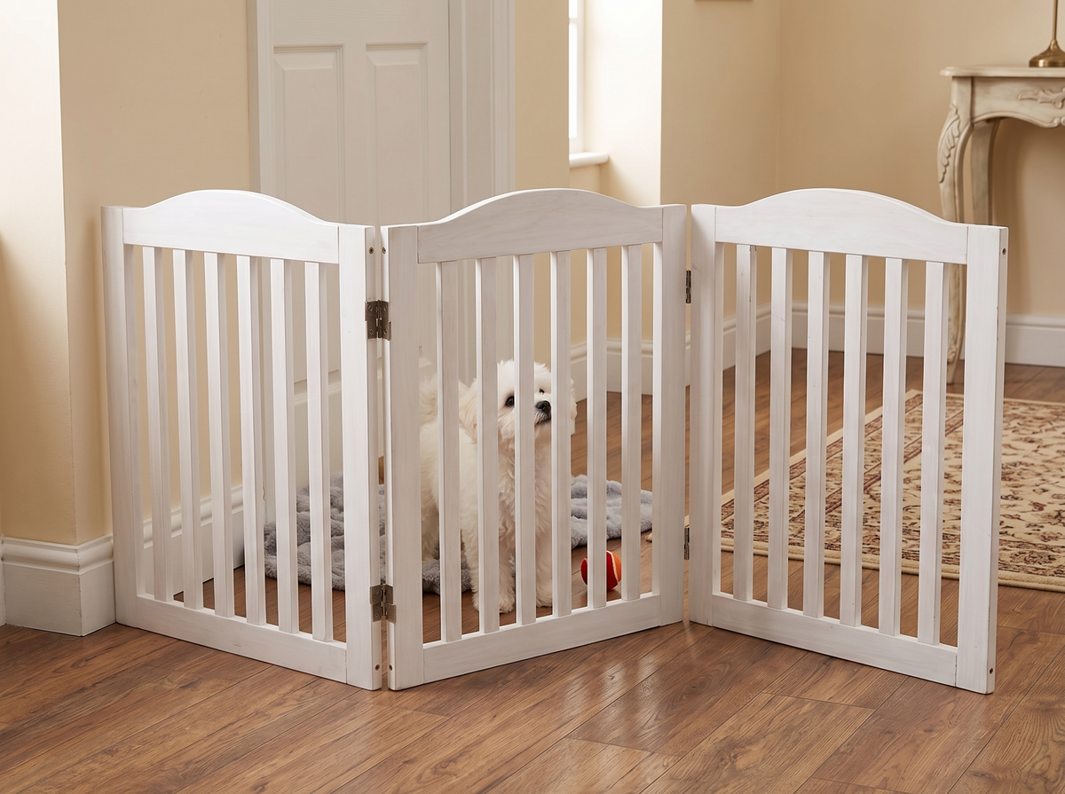 Wooden Freestanding Foldable Pet Gate for Dogs, 24 inch 3 Panels Step Over Fence, Dog Gate for The House, Doorway
