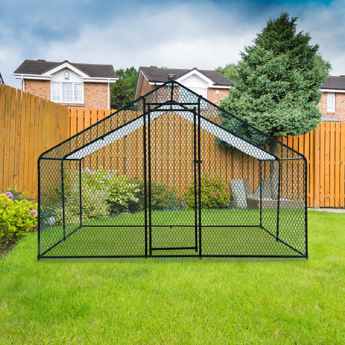 13 x 10 ft Large Metal Chicken Coop, Walk-in Poultry Cage Chicken Hen Run House with Waterproof Cover, Rabbits Cats Dogs