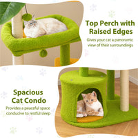 48" Cat Tree with Tropical Leaves - Self-Groomer & Scratching Posts, Space-Saving (Green+Orange)