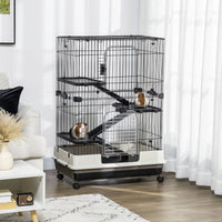 32"L 4-Level Small Animal Cage Rabbit Hutch with Universal Lockable Wheels, Slide-out Tray for Bunny, Chinchillas, Ferre