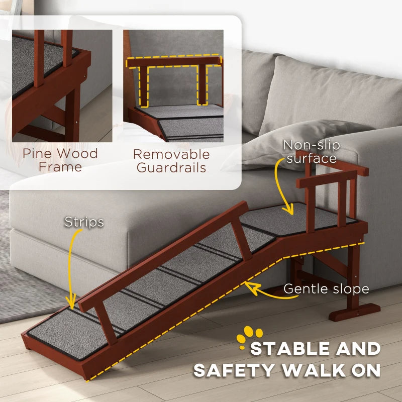 PawHut Wooden Dog Ramp With Removable Guardrails, Non-Slip Surface