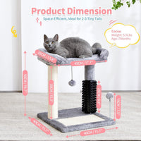 Small 4-in-1 Cat Tree Tower With Self-grooming Brush And Natural Sisal Scratching Post, Soft Plush Cat Bed And Hanging B