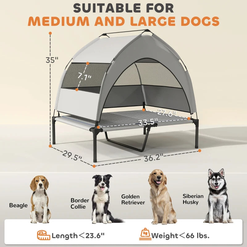 PawHut Elevated Dog Bed With Removable Canopy, Portable Outside Raised Pet Cot With Cooling Pad, Storage Bag
