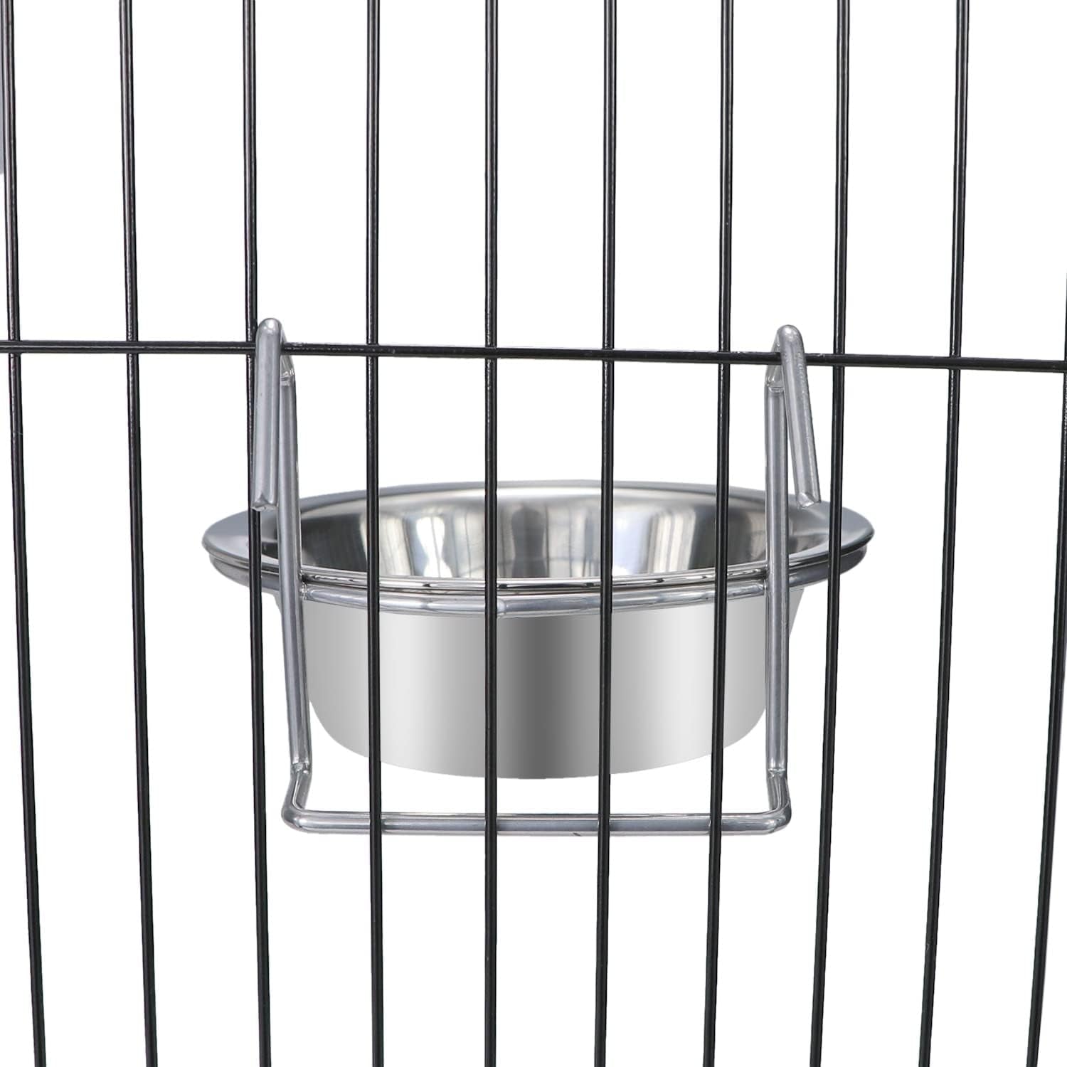 Pet Bowl Stainless Steel Hanging Food Water Bowls Bird Cage Feeder for Birds, Parrots, Small Sized Dogs and Cats (S) - BIG FRENCHIES