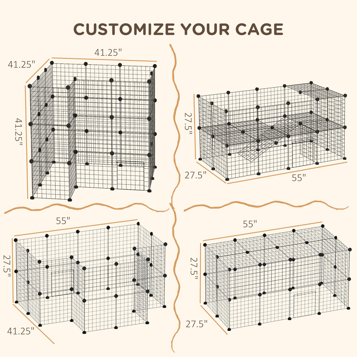 36 Panels Small Animal Playpen with Door, DIY C & C Cage for Guinea Pigs with Ramp, Portable Metal Wire Yard for Rabbit,