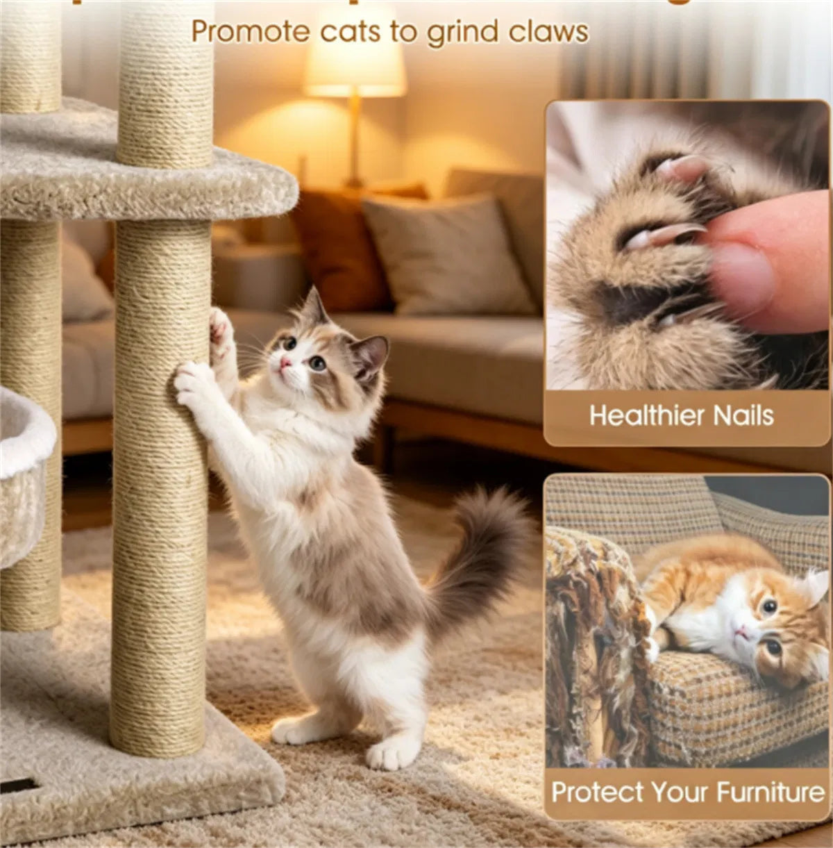 36" Compact SpaceSaving Cat Activity Center, HeavyDuty Stable Cat Climbing Furniture with Plush Rest Areas & Pompom Toy 