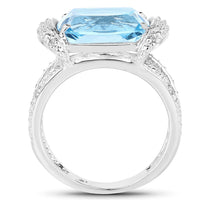 4.78 Carat Genuine Blue Topaz and White Topaz .925 Sterling Silver Ring