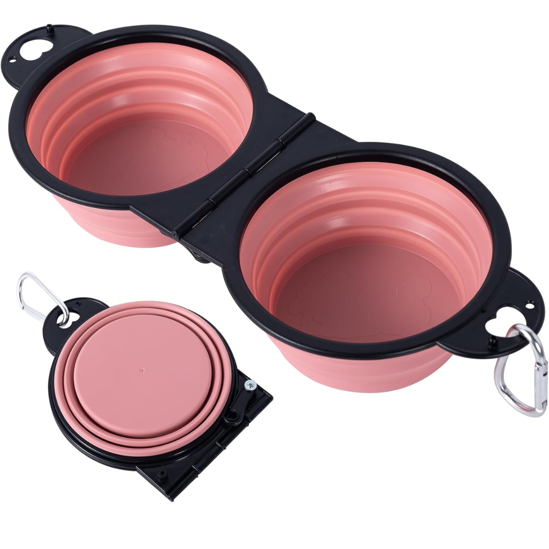 Collapsible Dog Dual Bowls Reinforced Rim 180 Degrees Flip Over Foldable Double Bowl With Lock Clips More Stable Dog Tra