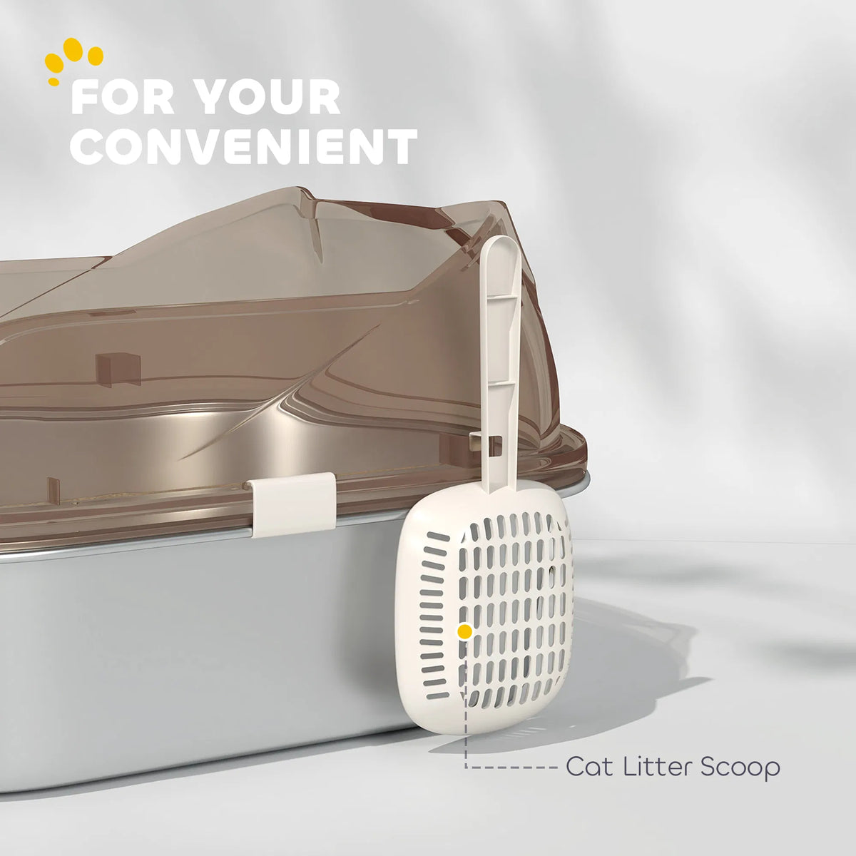 Stainless Steel Cat Litter Box with High Sided Enclosure, Steps & Scoop, Non-Sticky & Anti-Urine Leakage, Easy Cleaning