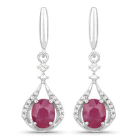 0.70 Carat Genuine Ruby and White Diamond 14K White Gold Earrings
