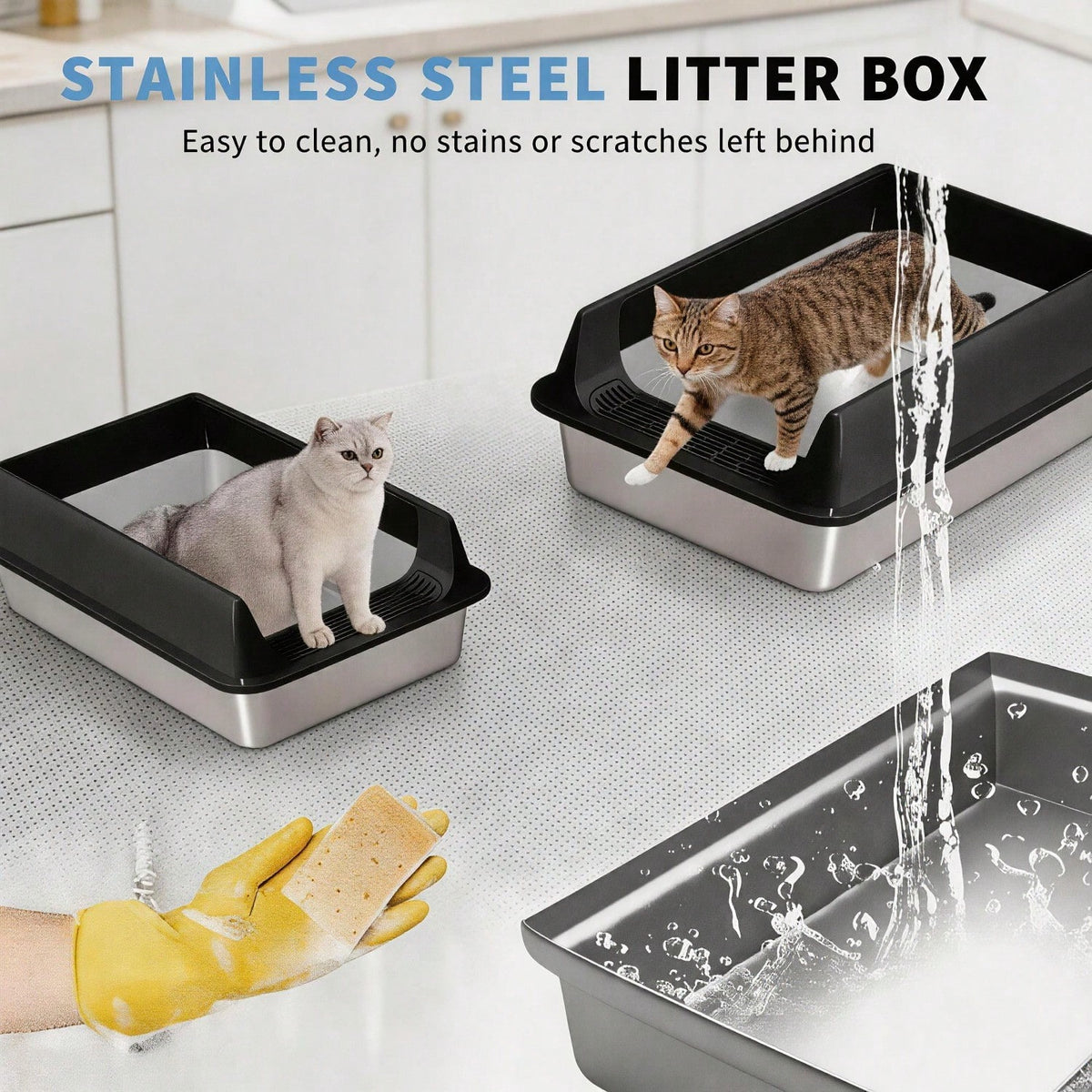 Stainless Steel Cat Litter Box, Large Open Top Litter Box With Anti Splash High Sides, Anti Tracking Pedal, Easy To Clea