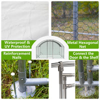 Large Chicken Coop Metal Chicken Run With Waterproof And Anti-UV Cover, Dome Shaped Walk-in Fence Cage Hen House For Out