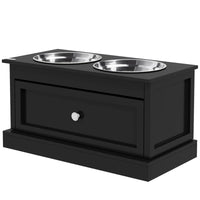 Dog Bowls With Storage Drawer, Raised Dog Bowl Stand Pet Food Bowl Dog Feeding Station, Black