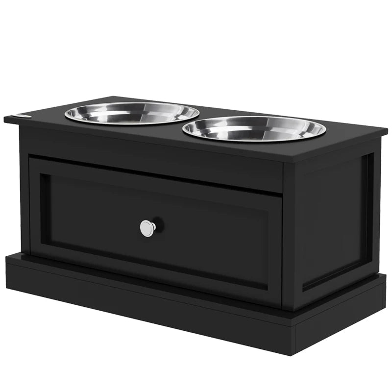 Dog Bowls With Storage Drawer, Raised Dog Bowl Stand Pet Food Bowl Dog Feeding Station, Black