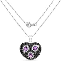 3.19 Carat Genuine Amethyst and Black Spinel .925 Sterling Silver Pendant