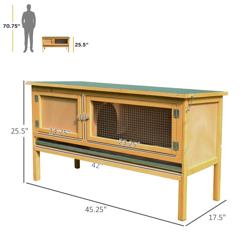 PawHut Wooden Rabbit Hutch Bunny Cage With Openable Waterproof Roof, No Leak Tray Solid Fir Wood Build For Rabbits, Chic