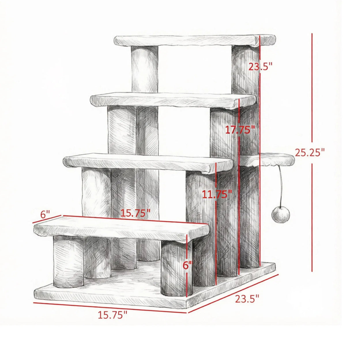 Cat Tree Tower with Cat Stair Steps, Scratching Post and Hanging Play Ball, for High Bed, Sofa, Indoor and Outdoor
