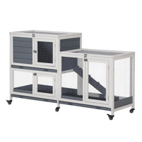 Wooden Rabbit Hutch Elevated Pet House Bunny Cage Small Animal Habitat with Slide-out Tray Lockable Door Openable Top fo