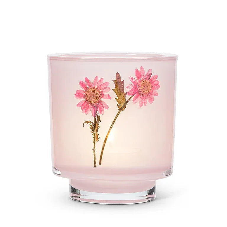 Frosted Glass Votive Candle Holder With Pressed Flowers Set of 4 - BIG FRENCHIES