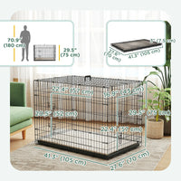41" Dog Crate with 2 Doors, Folding Metal Dog Cage with Soft Cushion, Removable Tray, Handle, for Small Dogs, Black