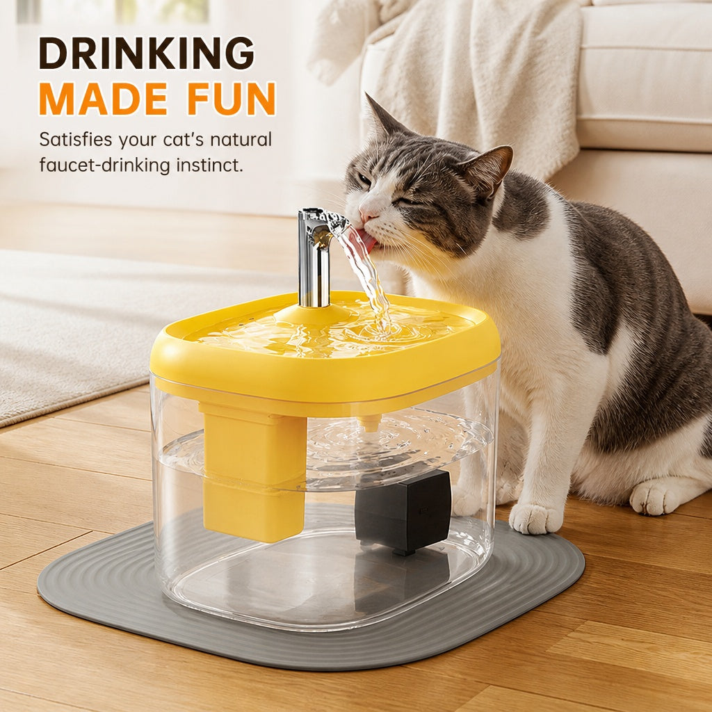2.5L Pet Water Fountain, Automatic Circulating Cat Water Dispenser With Transparent Water Tank, Quiet Drinking Water Bow