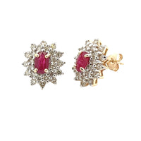 Natural 2.30ct Ruby Diamond Earrings 14KT Yellow Gold