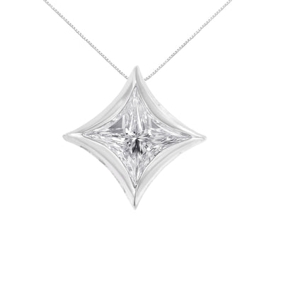 10K White Gold 1/10 Cttw Bezel Set Solitaire Princess Cut Diamond Kite Shaped Pendent Necklace - 18" Inches