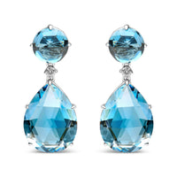18K White Gold 1/5 Cttw Diamond with Round London Blue Topaz and 20 x 15mm Pear Cut Sky Blue Topaz Gemstone Dangle Earring (G-H Color, SI1-SI2 Clarity)