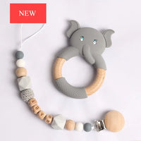 Modern Luxury Pacifier Clip Chain Beech Beads Silicone Elephant Pendant Baby Teething Nursing Clips Chain For Baby - BIG FRENCHIES