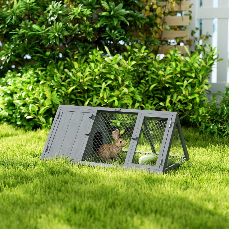 Wooden Guinea Pig Hutch With Run And Doors, Outdoor Triangle Bunny House For Rabbits,Duck And Chicken