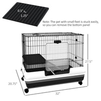 2-Level Small Animal Cage Rabbit Hutch with Wheels, Removable Tray, Platform and Ramp for Bunny, Chinchillas, Ferret, Bl