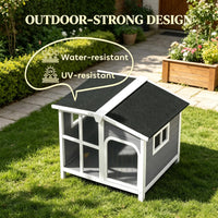 Large Dog House Cabin-Style Wooden Pet Shelter with Openable Roof And Giant Window Gray