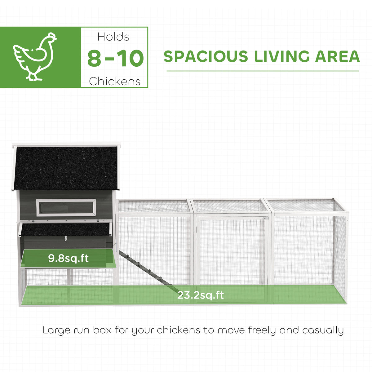 137" Wooden Chicken Coop for 4-6 Chickens, Backyard, Dark Gray