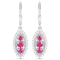 4.32 Carat Genuine Ruby and White Topaz .925 Sterling Silver 3 Piece Jewelry Set (Ring, Earrings, and Pendant w/ Chain)