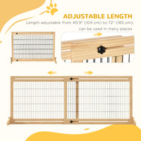 41"-72" Wooden Freestanding Pet Gate with Support Feet, for Small Medium Dogs, Natural