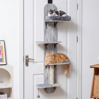 Door Hanging Cat Climber 4-level Height Adjustable With Plush Bed Teasing Ball Jute Rope Scratching Post