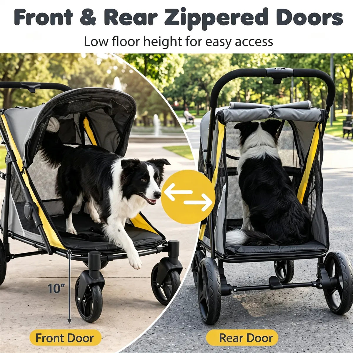 220LBS Large Capacity Dog Stroller, Foldable Pet Stroller with 360 Swivel Shock-Absorbing Wheels, One-Click Brake & Retr