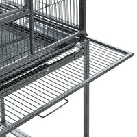 Rolling Metal Bird Cage Feeder With Detachable Rolling Stand, Storage Shelf, Wood Perch & Food Container