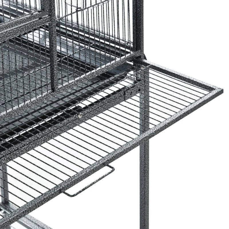 Rolling Metal Bird Cage Feeder With Detachable Rolling Stand, Storage Shelf, Wood Perch & Food Container