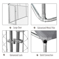 Dog Kennel Outdoor Run Fence with Roof, Steel Lock, Mesh Sidewalls for Backyard & Patio, 9.8' x 9.8' x 7.7'