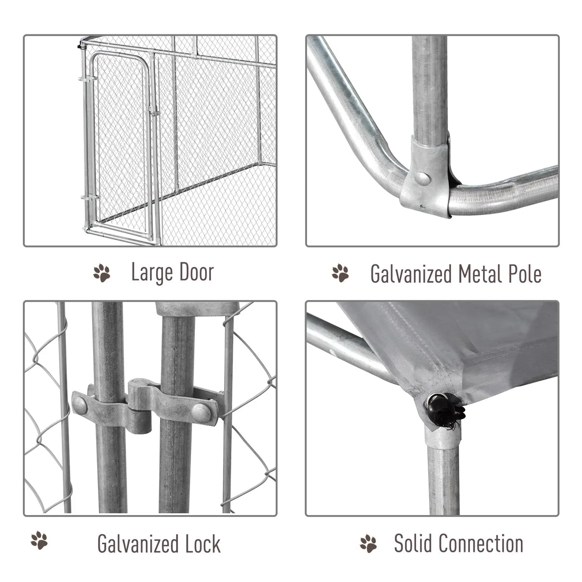 Dog Kennel Outdoor Run Fence with Roof, Steel Lock, Mesh Sidewalls for Backyard & Patio, 9.8' x 9.8' x 7.7'