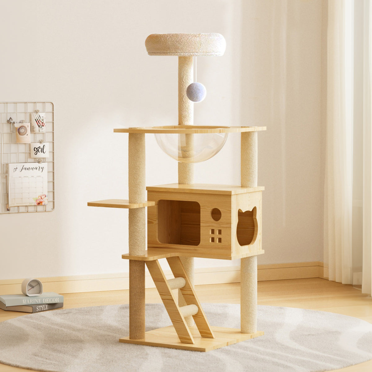 48.8" Modern Cat Tower, Wood Cat Tree Tower for Indoor Cats, Cat Treewith Sisal-Covered Scratching Posts and Top Perch, 