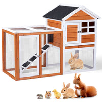 House Type With Running Ladder, Orange-red, Wooden Chicken Rabbit Cage