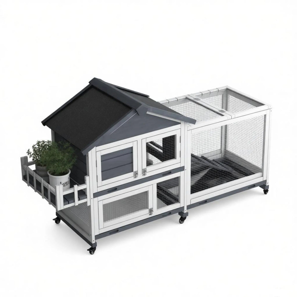 Gray 65" Spacious Wooden Rabbit Hutch: Pet Playpen with Openable Roof for Easy Access & Storage Box for Rabbits