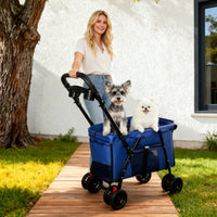 Pet Stroller, Foldable 4-Wheel Design, Breathable Mesh Dog Cat Stroller with Shockproof Wheels, Brake System, Storage Tr